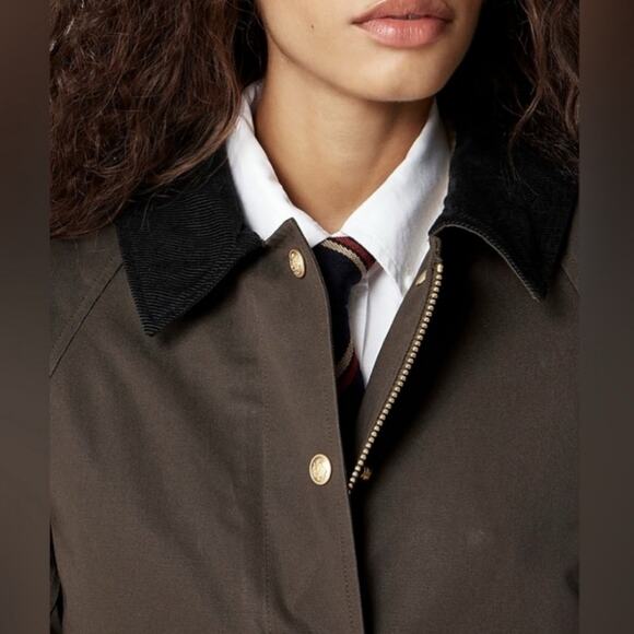 J.Crew NWT Long Barn Coat Waxed Cotton Twill Brown XS Petite Removable Vest - Picture 2 of 16